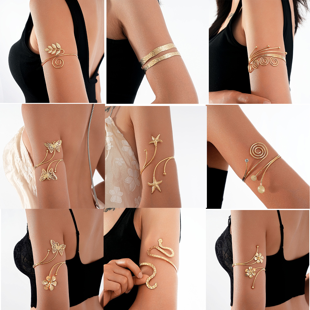 New Arm Bracelet Exaggerated Snake Leaf Flower Butterfly Starfish Bangle