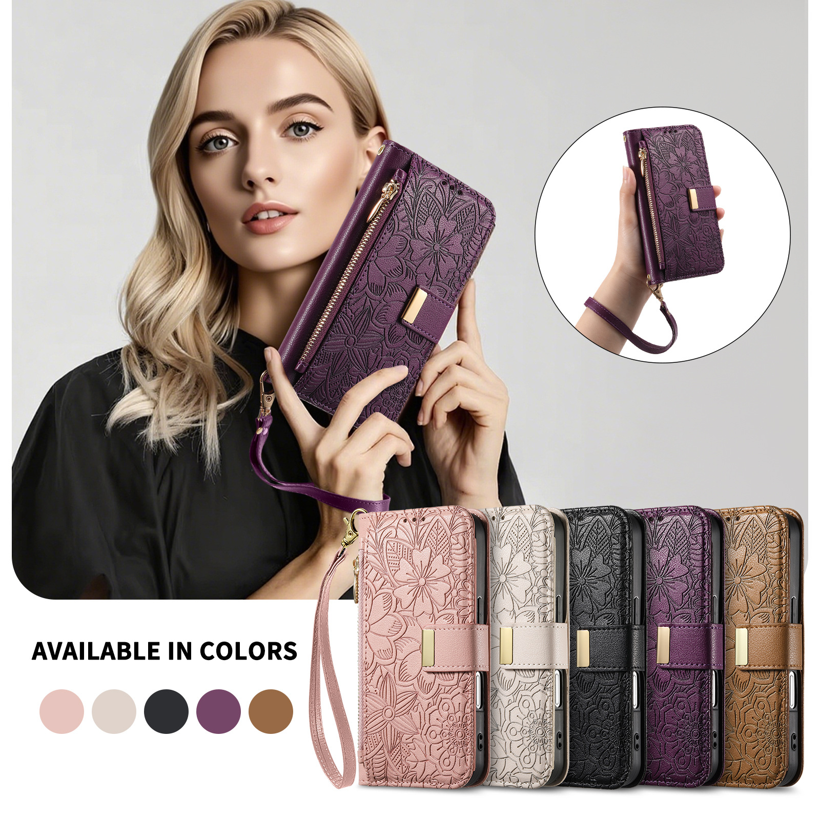 Elegant for iPhone18 flip phone leather case Apple 18 phone case flower and leaf 16 wallet 15 case