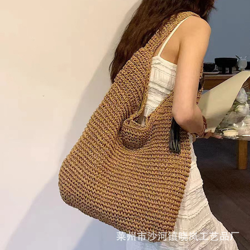 2024 single-shoulder large capacity crossbody straw bag women's summer canvas bag seaside beach vacation woven bag straw bag