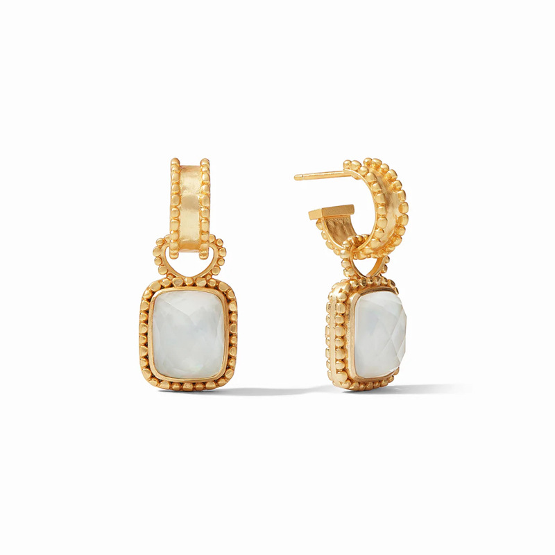 925 silver pin square mother-of-pearl glass three texture earrings earrings shell pearl