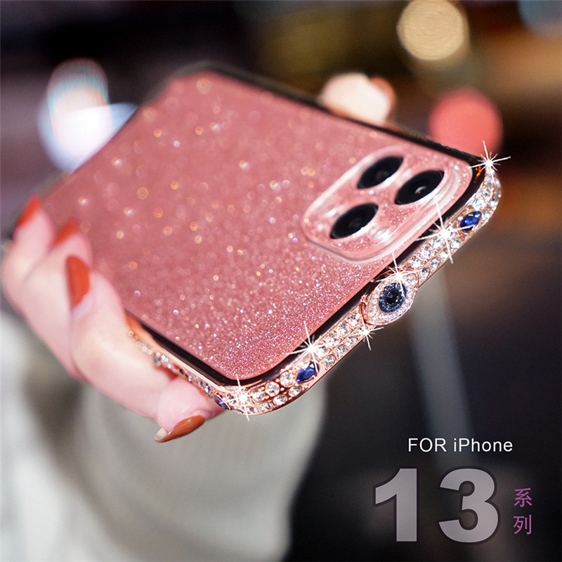 Demon Eye suitable for Apple 14 phone case luxury glitter iPhone12 rhinestone metal border 13/Xsmax
