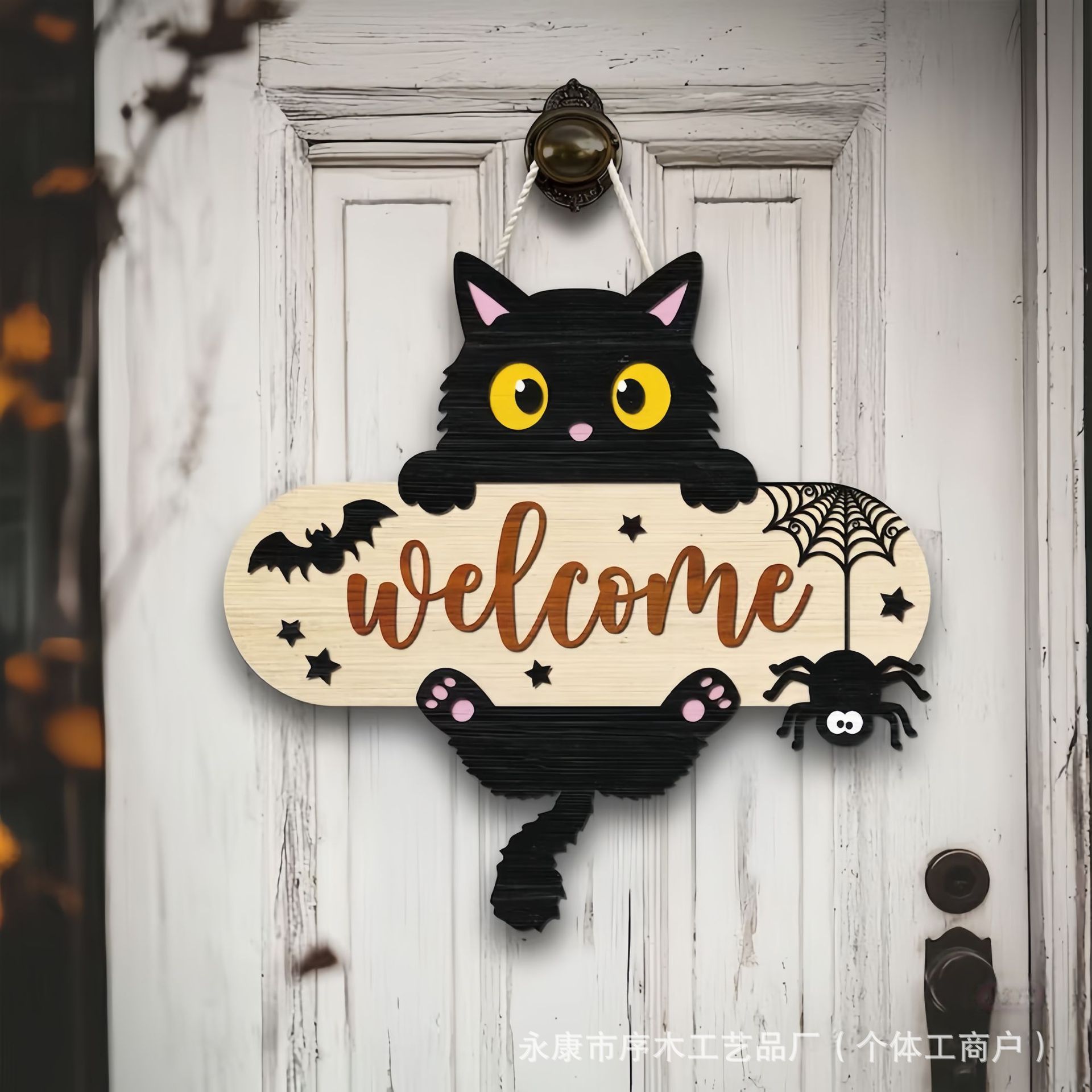 Halloween Wooden Craft Welcome Door Sign Hanging Ornament Holiday Door Sign Wall Sign Decoration