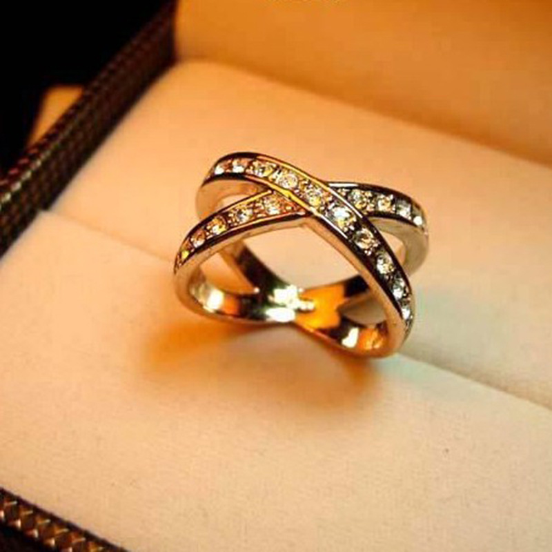 Korean Japanese Simple Diamond Cross Ring Fresh Women Ring Finger Ring