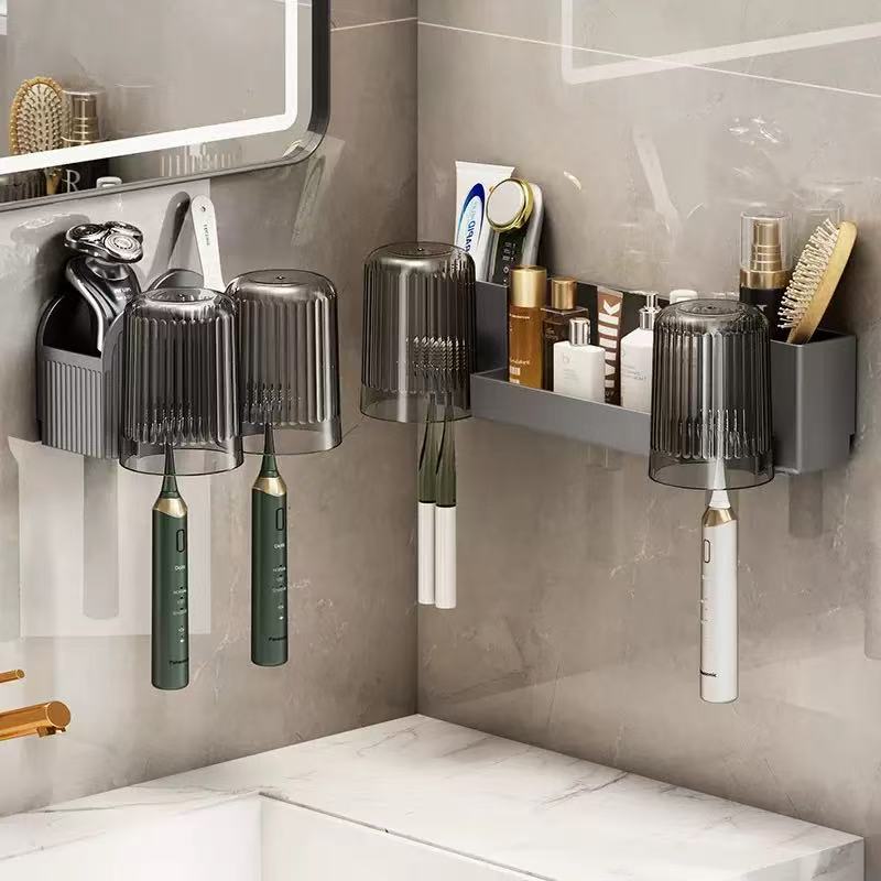 toothbrush holder mouthwash cup holder no-drill wall-mounted bathroom multifunctional electric toothbrush holder toilet storage rack