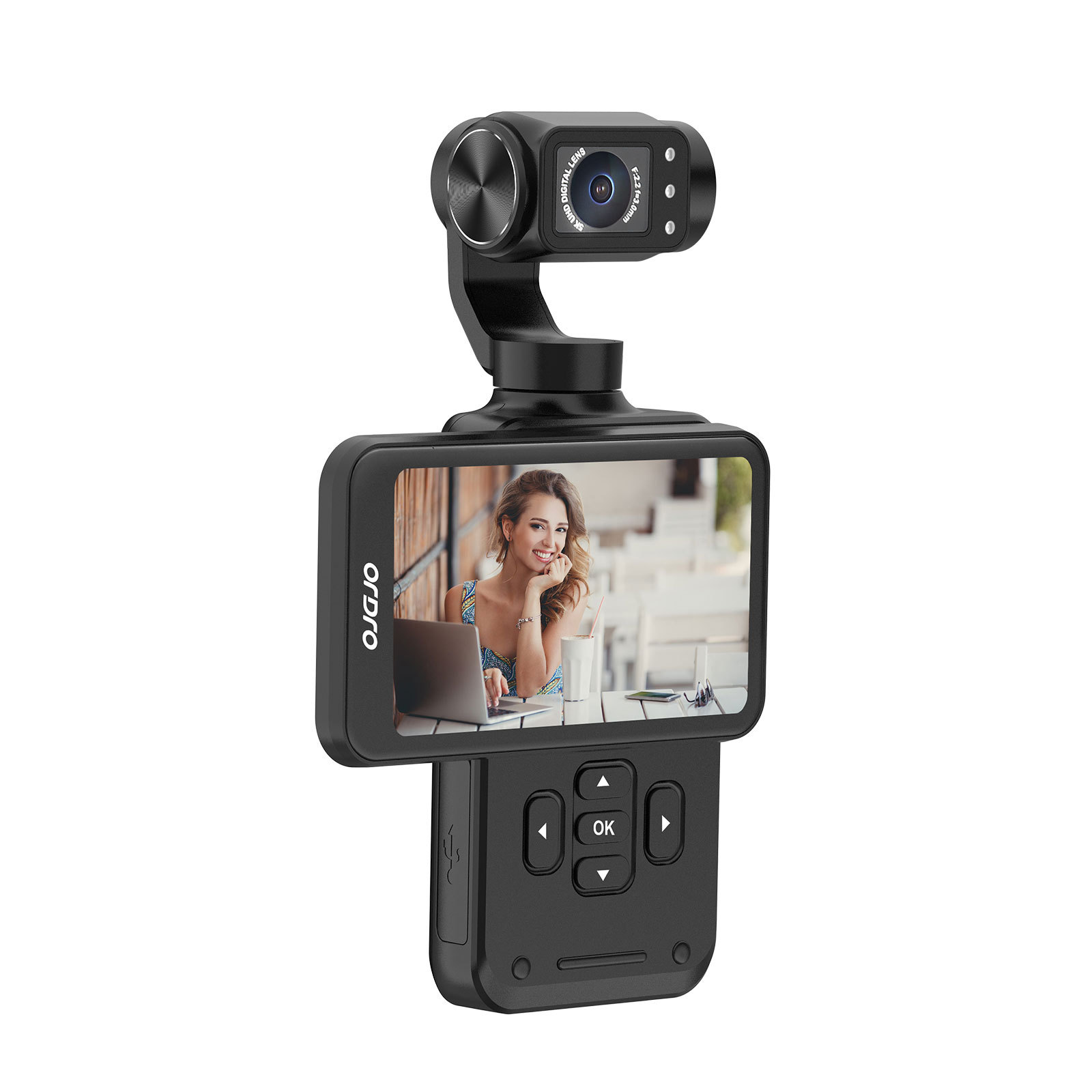 Ordro M5 Three-Axis Stabilized Gimbal Rotating Screen Camcorder 4K HD DV Travel Pocket Camera Wide Angle