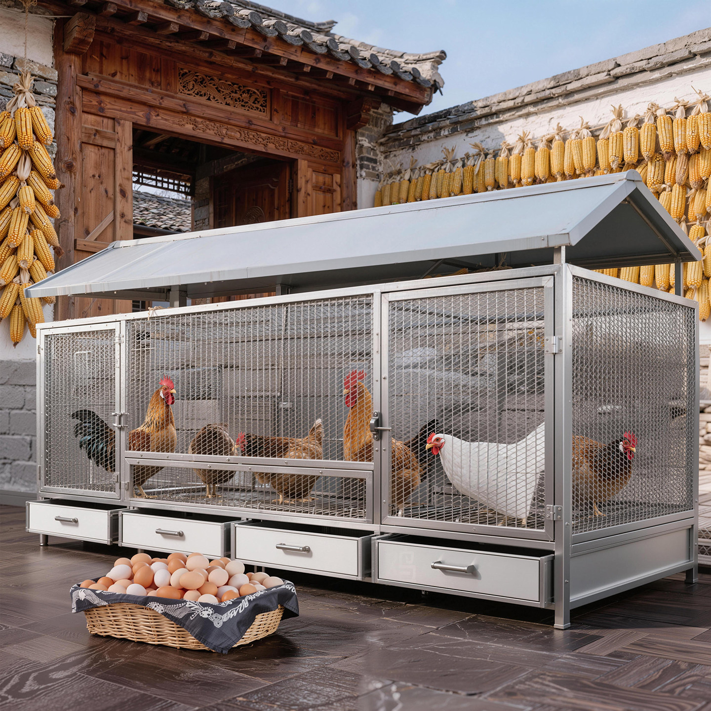 Extra Large Chicken Coop for Outdoor Poultry Farming, Anti-weasel, Rural Chicken Coop, Multi-functional Goose Duck Rabbit Cage
