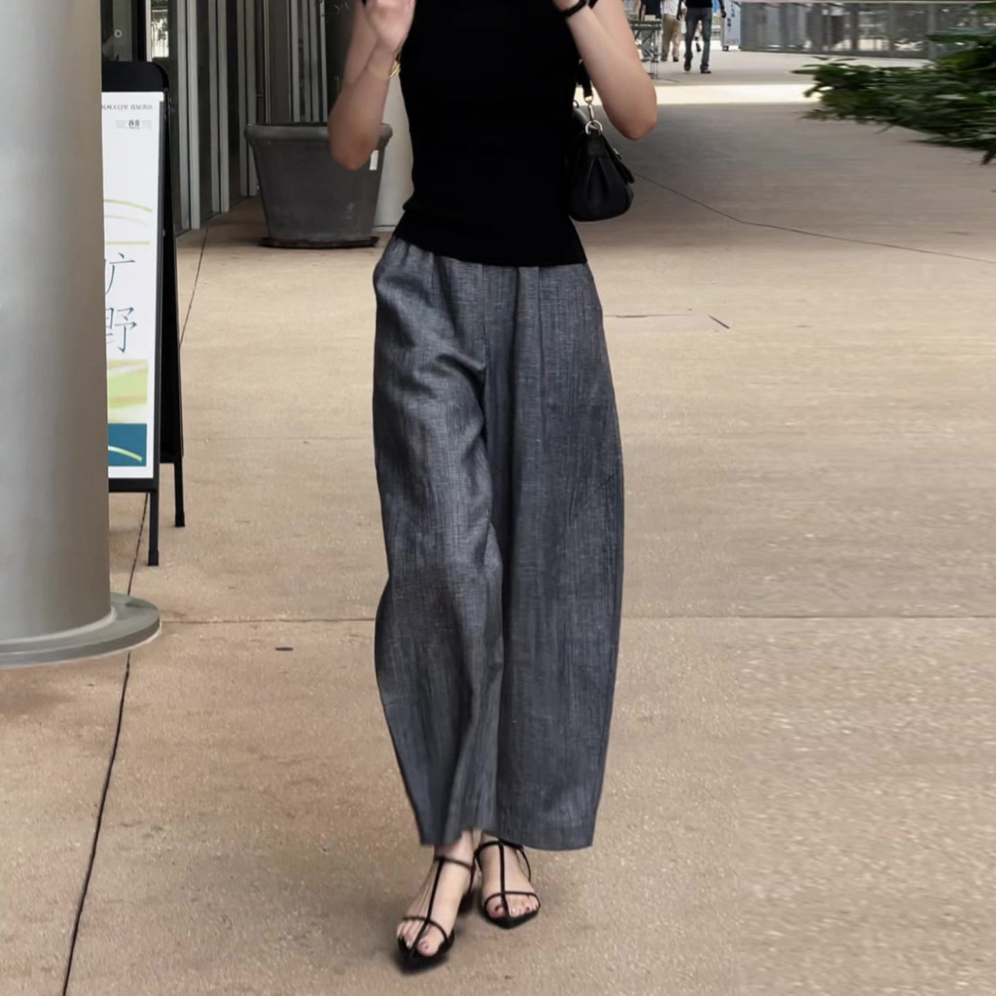 Gray casual pants women summer new plus size women pants loose small straight leg curved wide-leg pants
