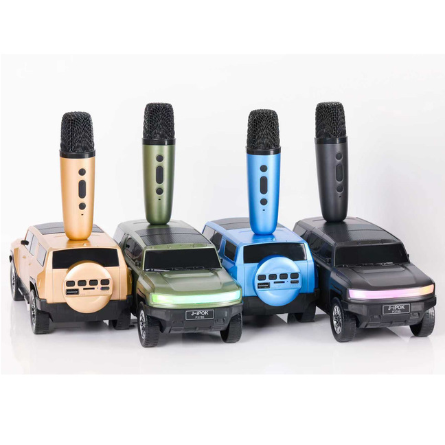 Off-road SUV car model audio colorful light subwoofer microphone integrated K-song solar speaker P378