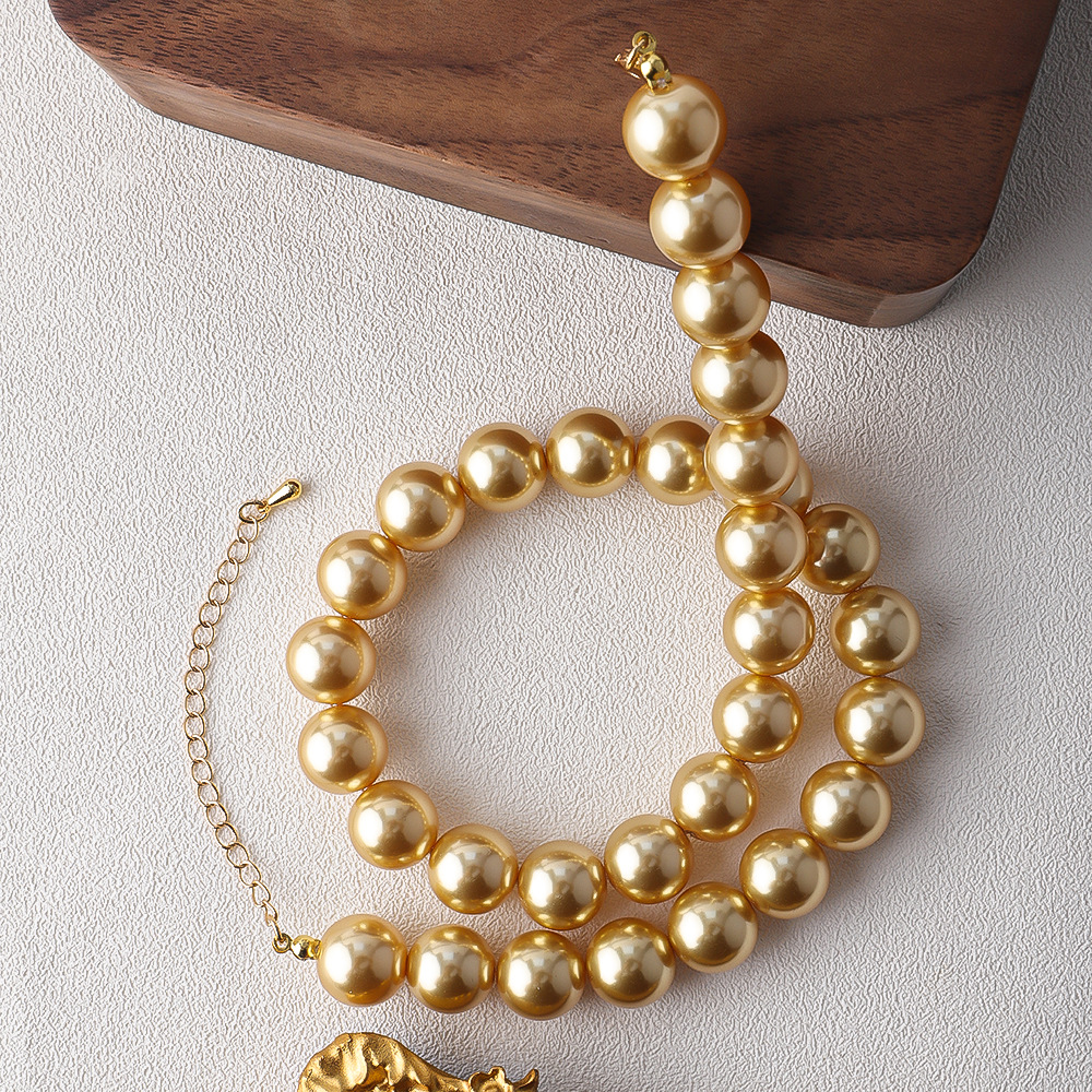 South Sea golden pearl necklace for women round collarbone chain sweater chain autumn winter accessories
