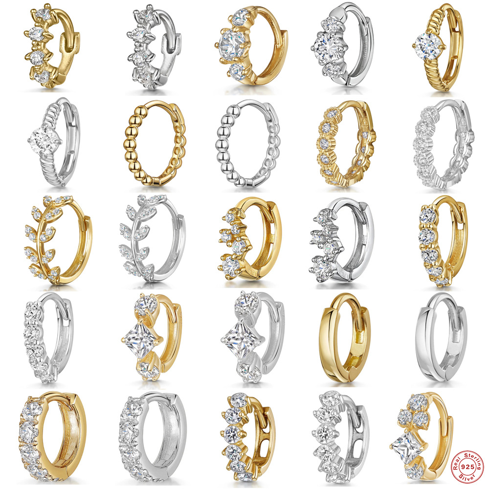 S925 sterling silver cartilage piercing diamond-set ear hoop ear buckle earring ear cartilage shien INS punk style ear bone clip