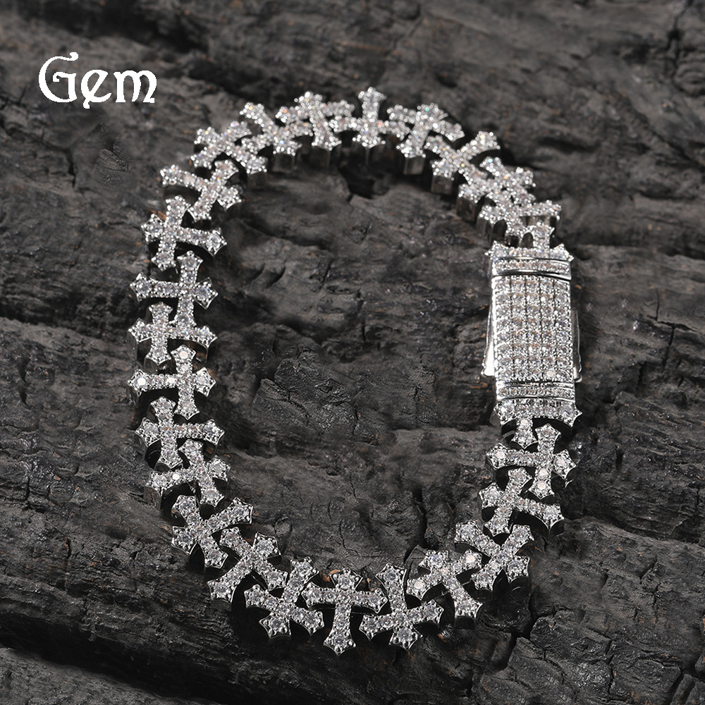 Hip Hop Copper Inlaid Zircon 11.5MM Cross Bracelet Unisex Bracelet Accessories