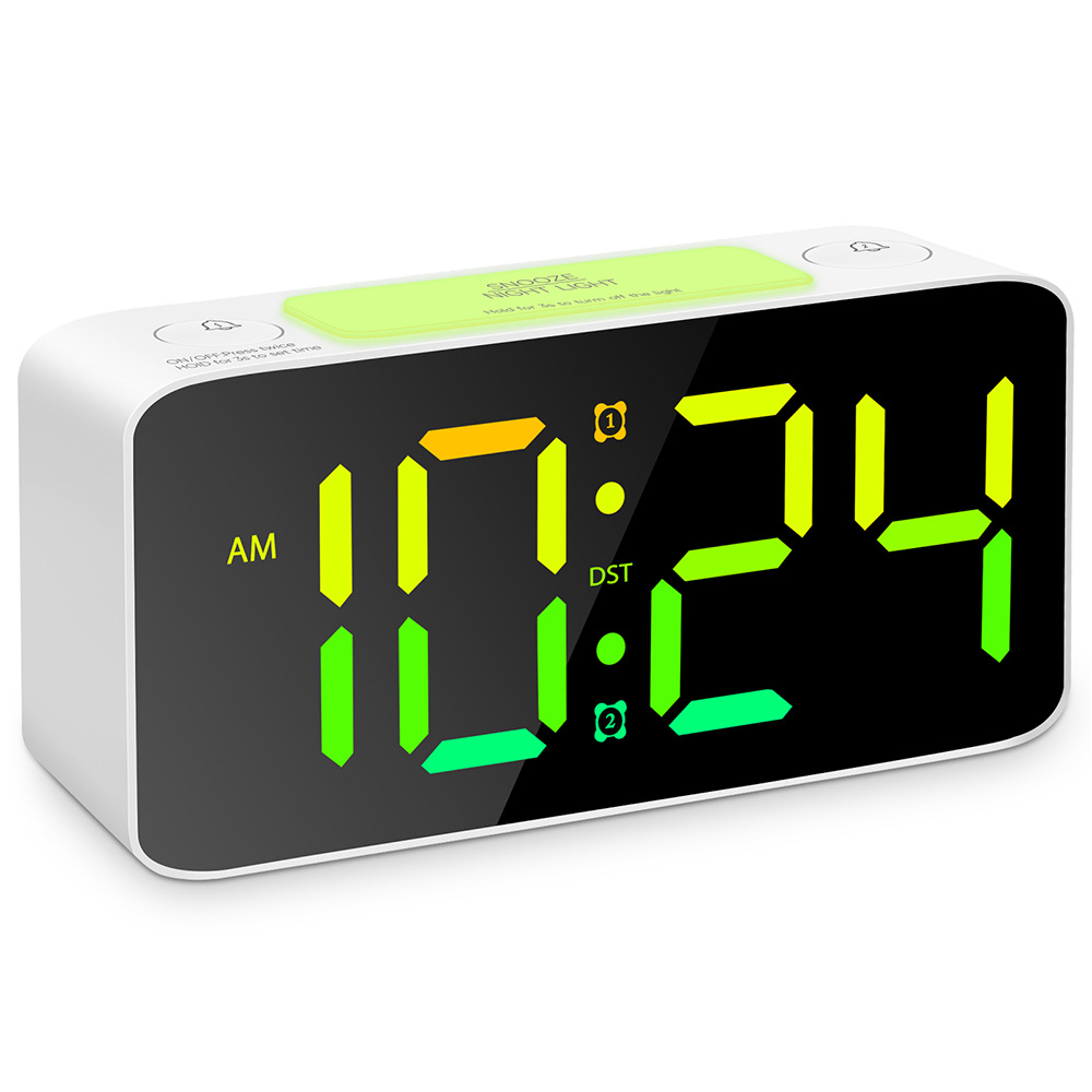 2020 RGB large character large screen large sound LED clock student alarm clock mirror clock table clock 15 color changing screen clock 10 minute alarm