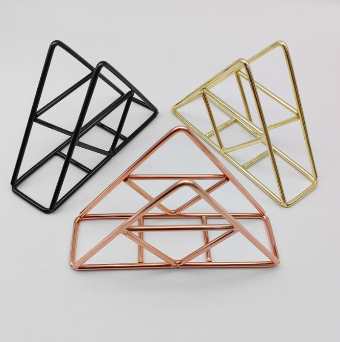 Simple Napkin Holder Iron Gold Vertical Metal Napkin Holder Triangle Coffee Restaurant Hotel Napkin Storage Rack