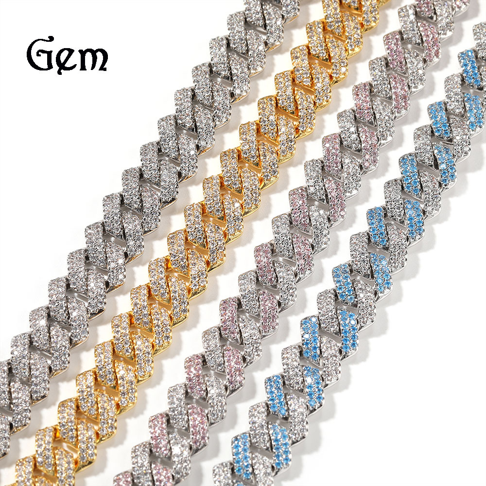 Hip Hop Bar Cuban Chain Necklace Men 13mm Inlaid Zircon Gold Plated Necklace Accessories