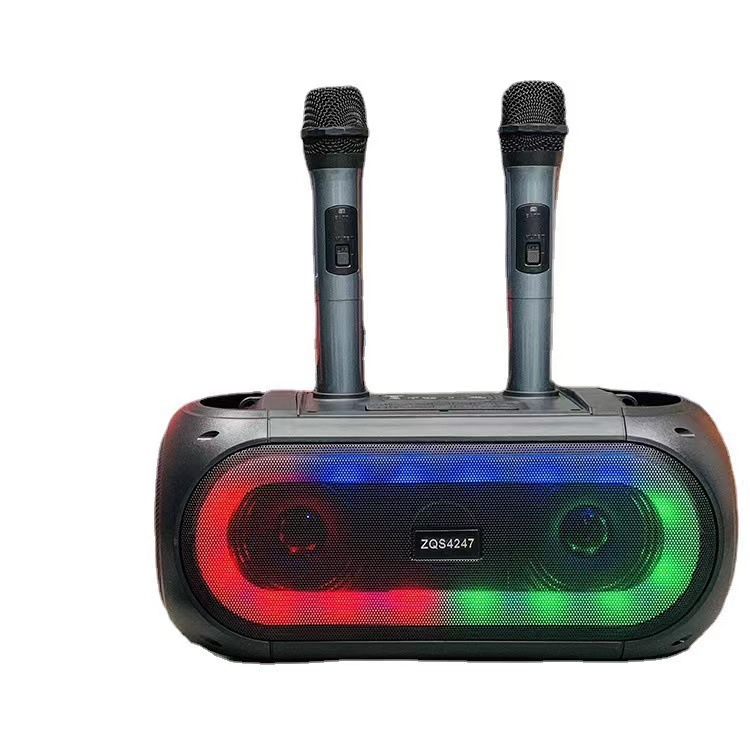 ZQS4247 Dual 4-inch Wireless Microphone Mini Bluetooth Heavy Bass High Pitch Portable Small Speaker