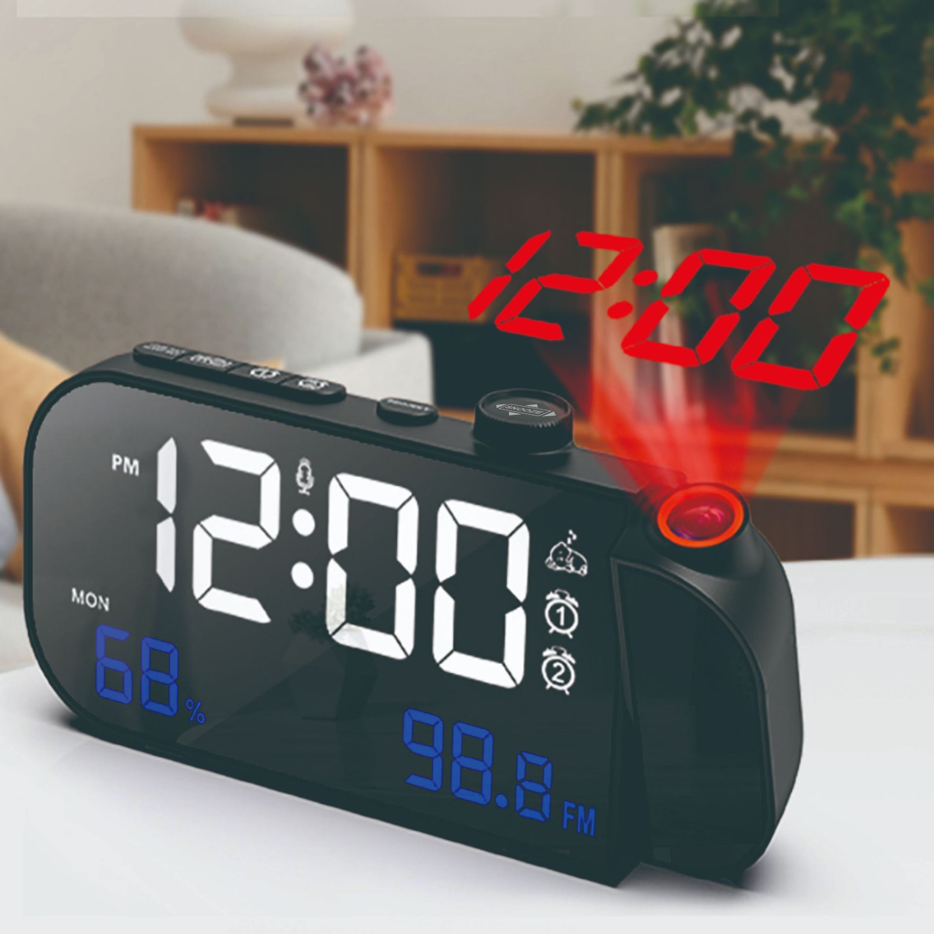 New Electronic Alarm Clock with Projection, Bedside Lighting, FM Radio, Digital Projection Clock