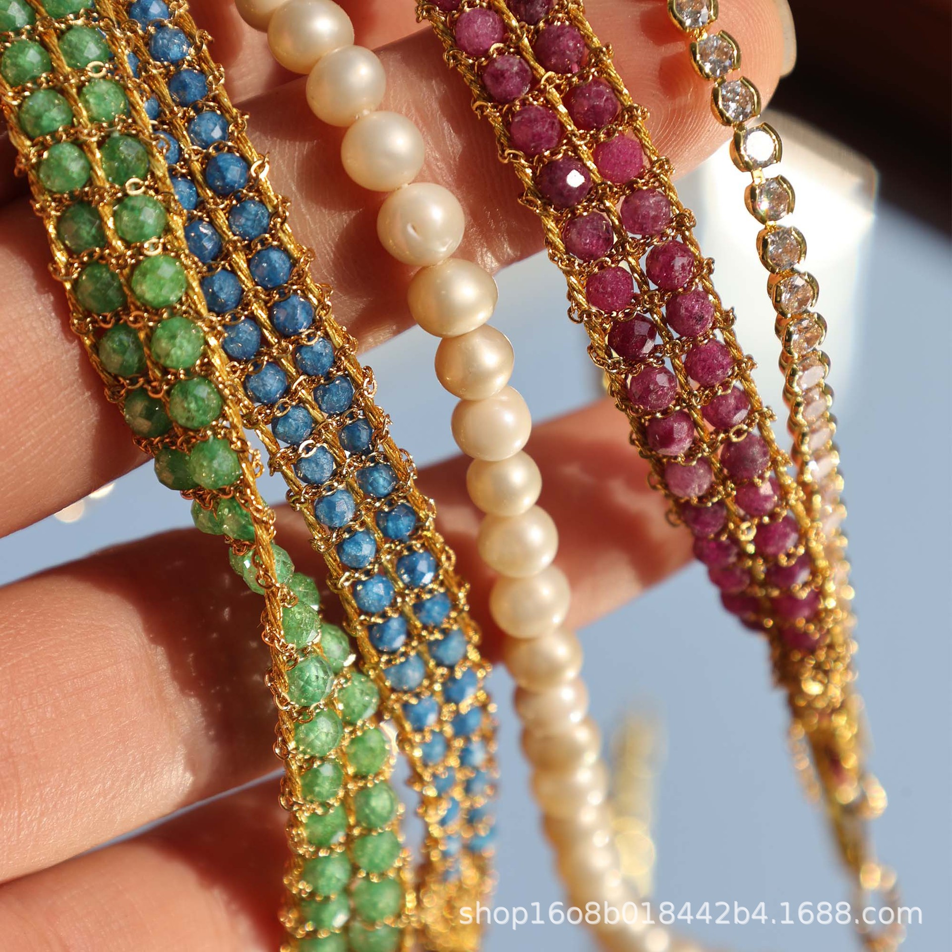 301 South France Vacation Grass Heavy Weave Bracelet Full Color Gem Plated 24 Workshop Works Few Y1-13