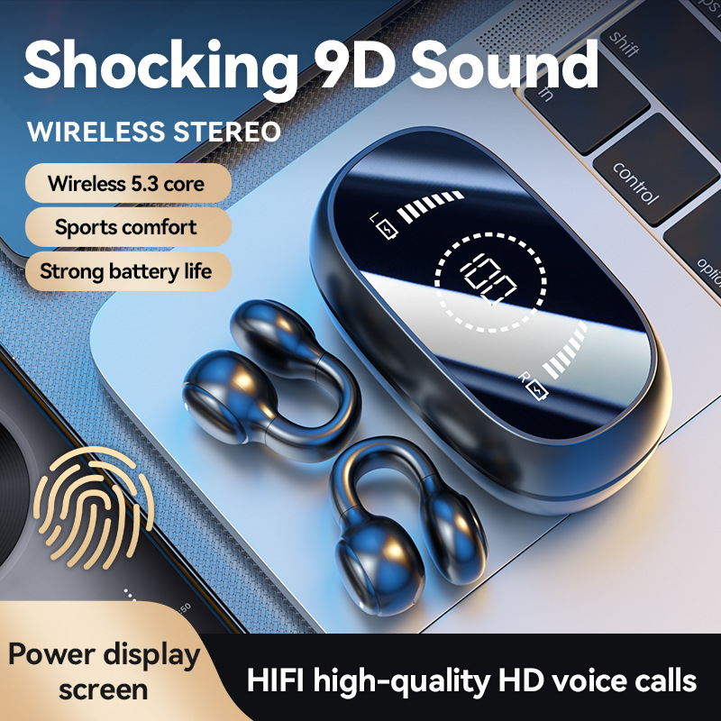 New Private Mold M47 Clip-on Bone Conduction Bluetooth Earphone, In-Ear Free Sports Digital Display Long Battery Life Earphone