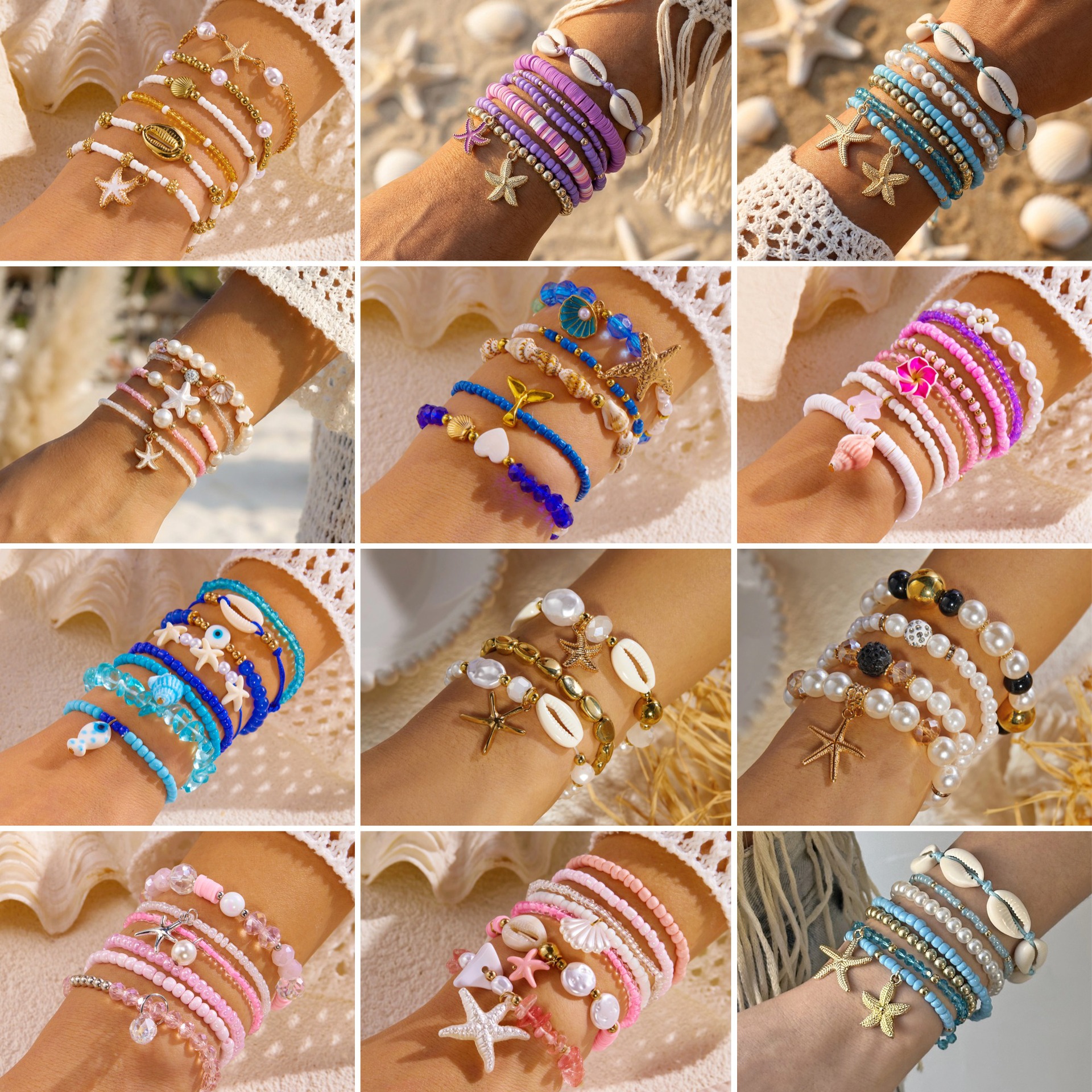 Bohemian Shell Set Bracelet Pendant Niche Women Seed Bead Multi-layer Elastic Bracelet