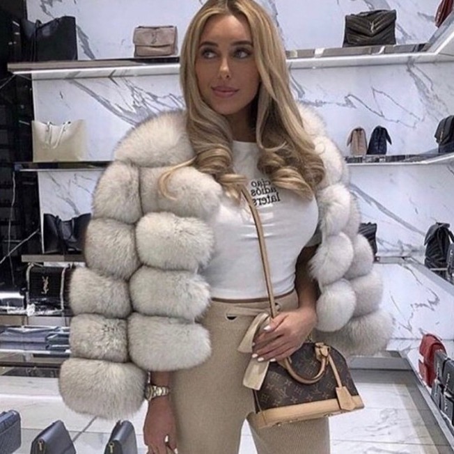 Fur imitation fox fur faux fur jacket women's short long sleeve faux fur artificial fur jacket