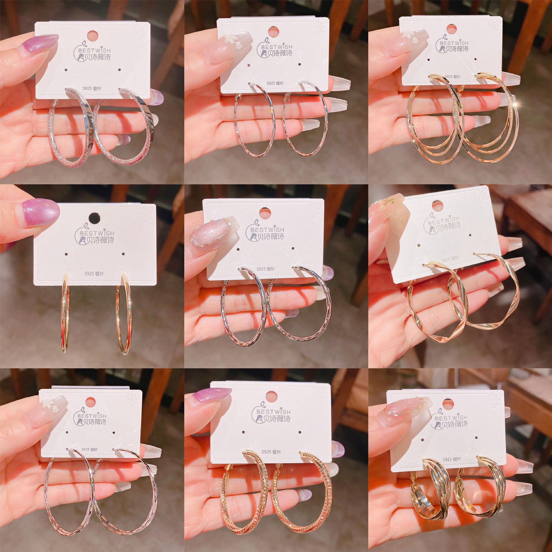[Geometric smooth] Gold-plated quality circle smooth silver needle earrings, cool square earring accessories