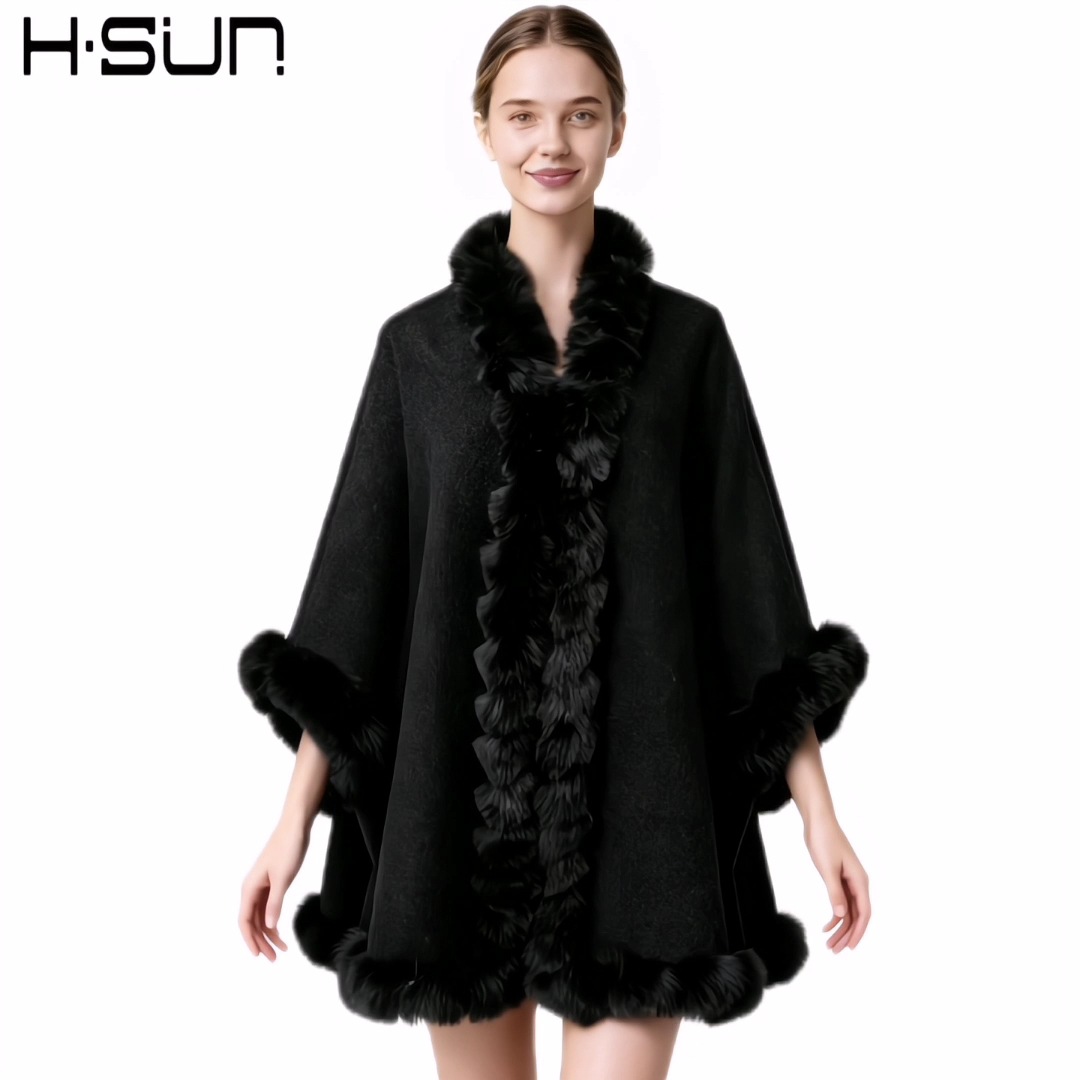 Autumn and Winter New Black Imitation Rabbit Fur Women's Shawl