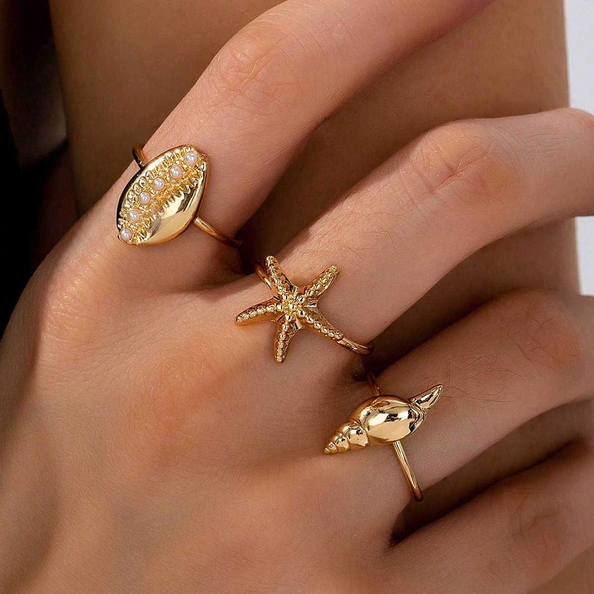 Qingdao Daiwei INS Accessories 3 Pieces Starfish Shell Women's Ring Set