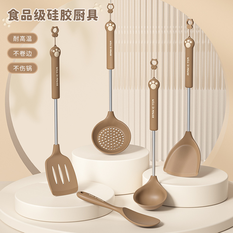 Cute bear style silicone kitchen utensils 5-piece set frying spoon kitchen slotted spoon rice spoon non-stick pan silicone spatula new
