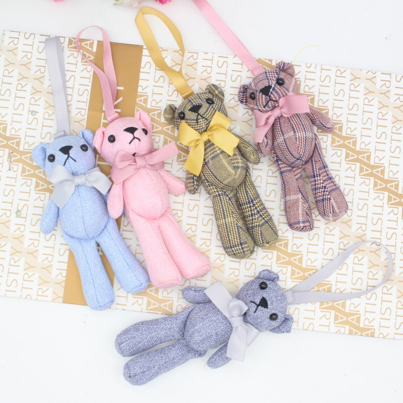 Fabric Bow Tie Teddy Bear Plush DIY Long Leg Bear Keychain Bag Charm Promotional Gift