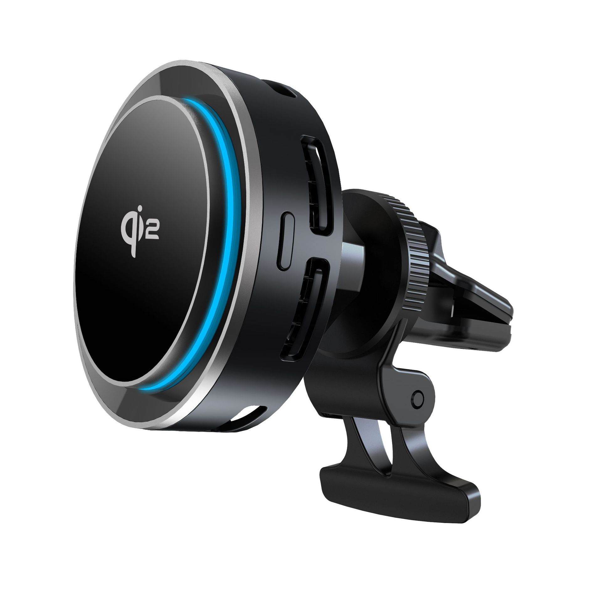 KC semiconductor cooling fan 15W Qi2 magnetic wireless car charger with RGB light button control