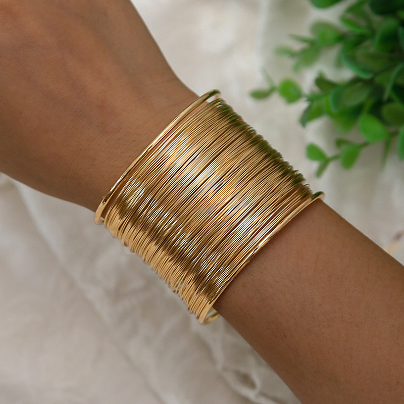 Street Snap Punk Party Hand Accessory Multi-Layer Hollow Steel Wire C-Type Open Bracelet