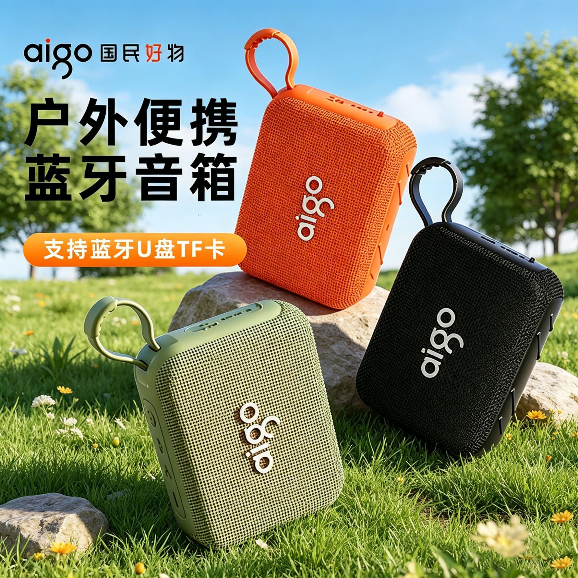 Aigo Outdoor Portable Bluetooth Small Speaker Plug U Disk TF Card Loud Volume Waterproof Portable Stall Vending Bass