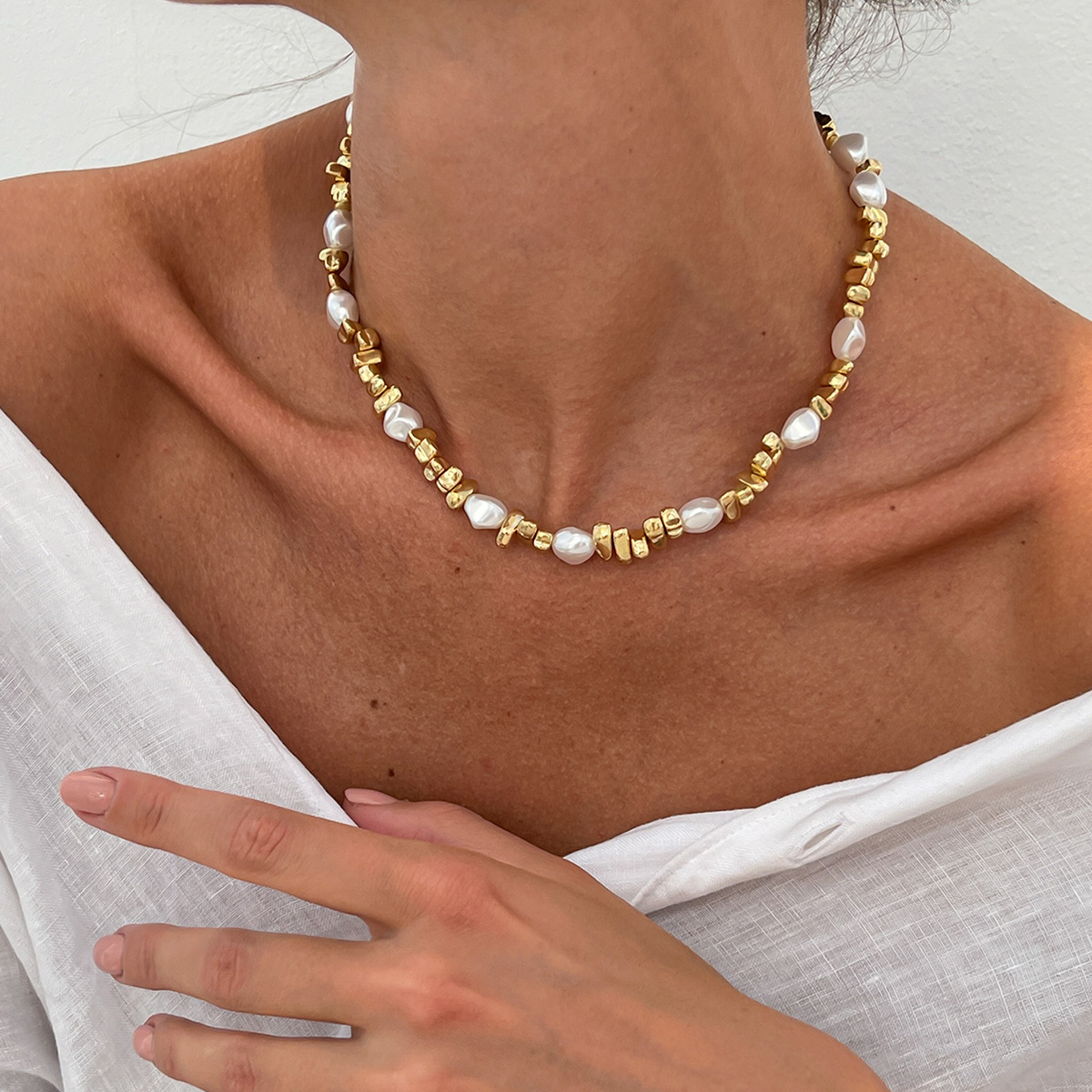 Jewelry irregular pearl necklace five-pointed star irregular CCB copper-clad iron chain neck chain