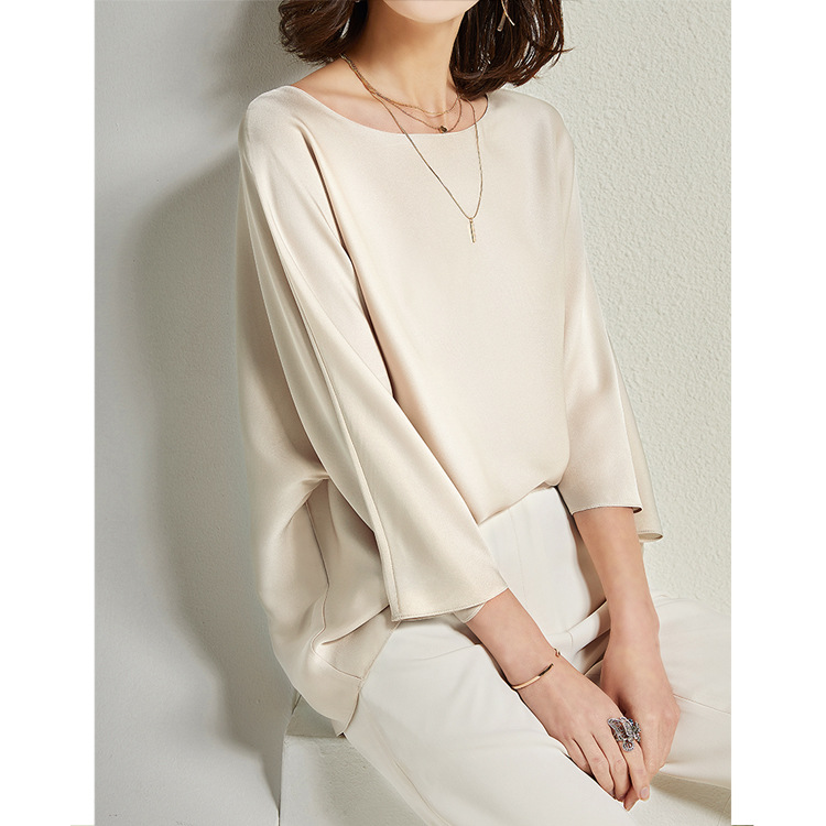 2026 Early Autumn S399 Silky Bare Feeling 19 Momme Silk Stretch Satin Loose Goddess Top Women