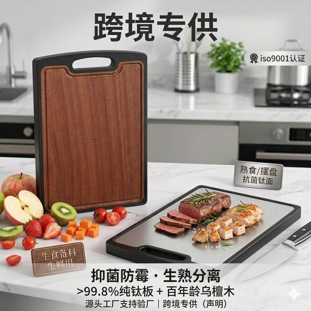 Household solid wood hanging ebony double-sided cutting board large thickened antibacterial kitchen anti-slip pure titanium cutting board