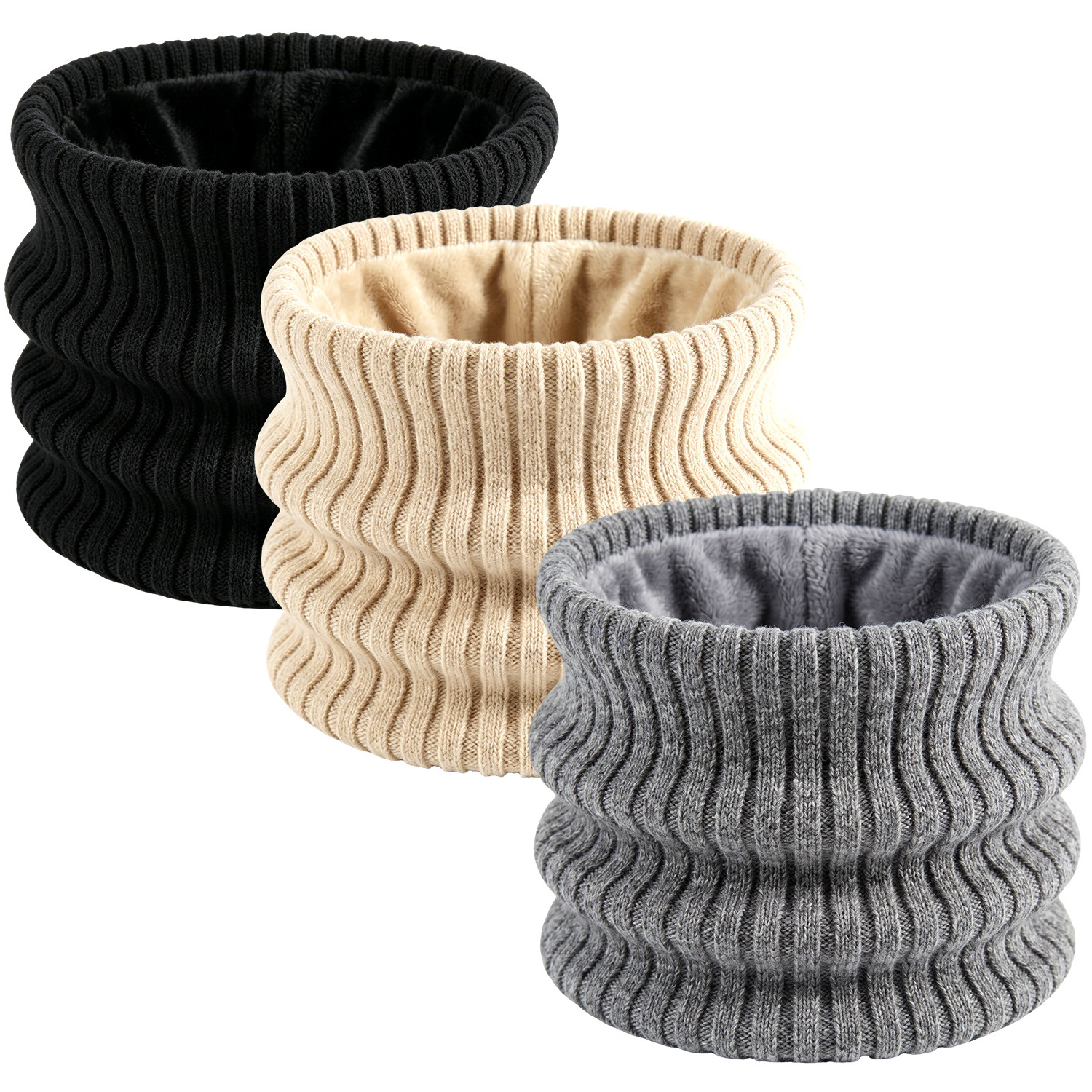 Winter Adult Neck Gaiter Double-Layer Fleece-Lined Thick Warm Unisex High-Neck Wool Knit Scarf Windproof