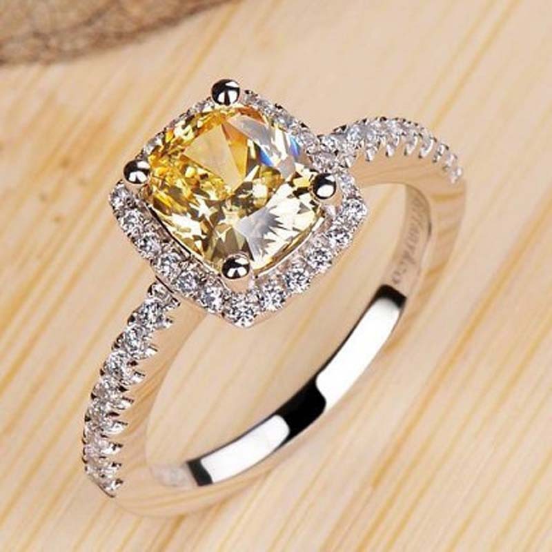 JZ008 High simulation diamond gold-plated ring women's ladies colorful yellow carat cushion square diamond wedding ring marriage