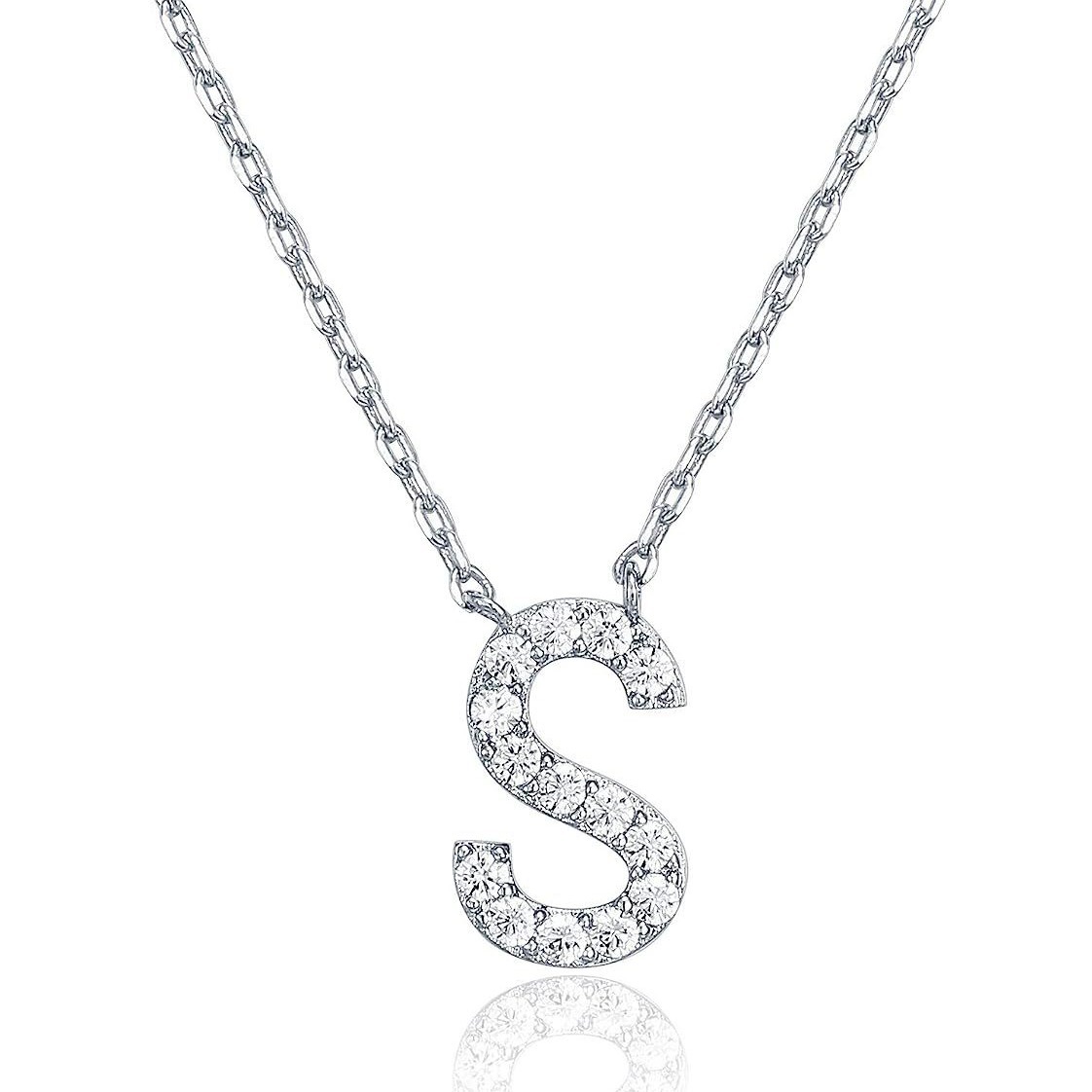 Simple Zirconia S925 Silver Letter Necklace Women's Platinum Plated Necklace Clavicle Chain