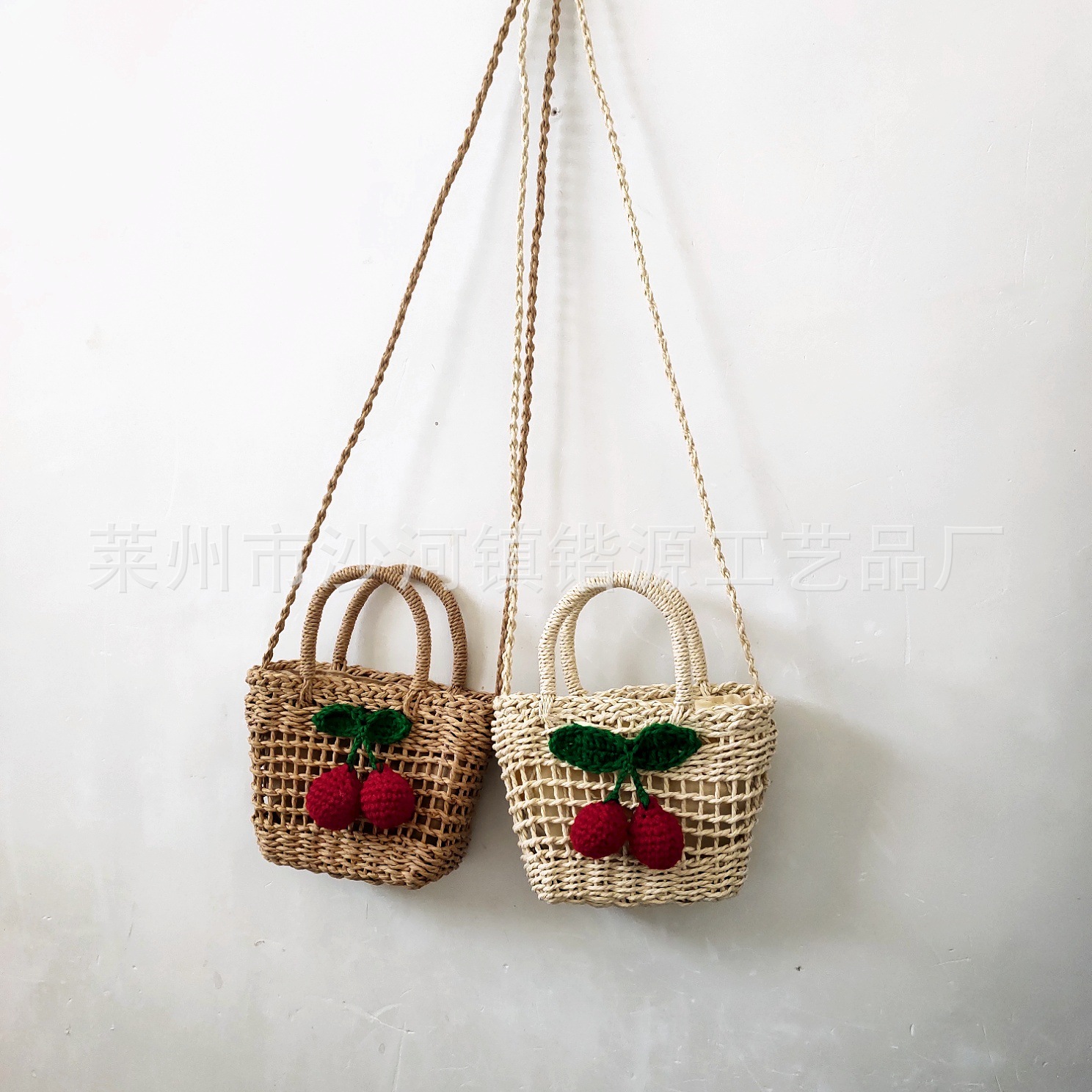 Hollow cherry straw woven bag women's handbag mini small bag handmade woven bag beach bag single shoulder portable