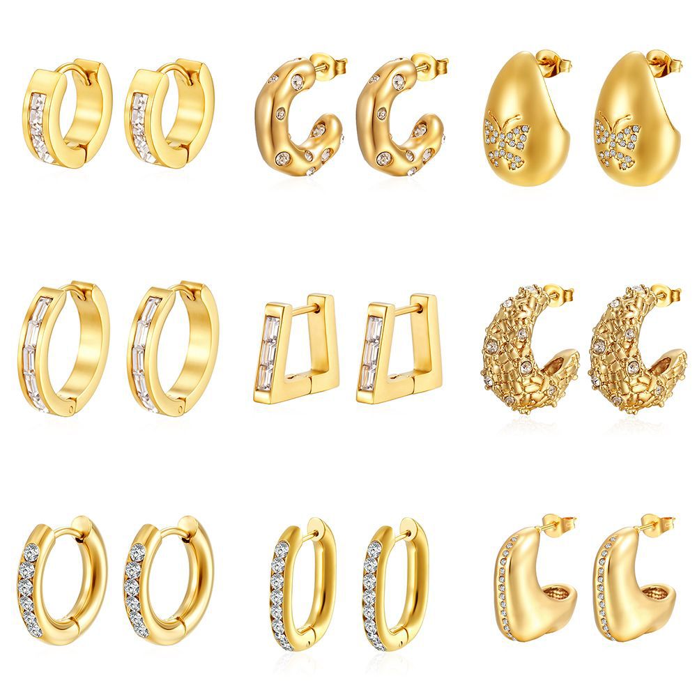 Glue diamond stainless steel earrings for women, set with zircon ear clips, ear accessories