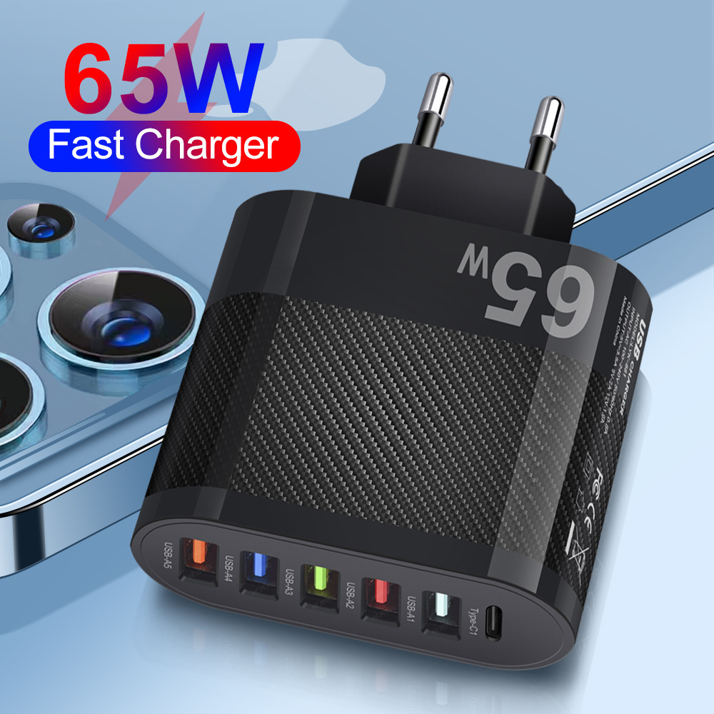 Marked 65W 5USB+Type-c Phone Charger Multi-port Charger UK Plug