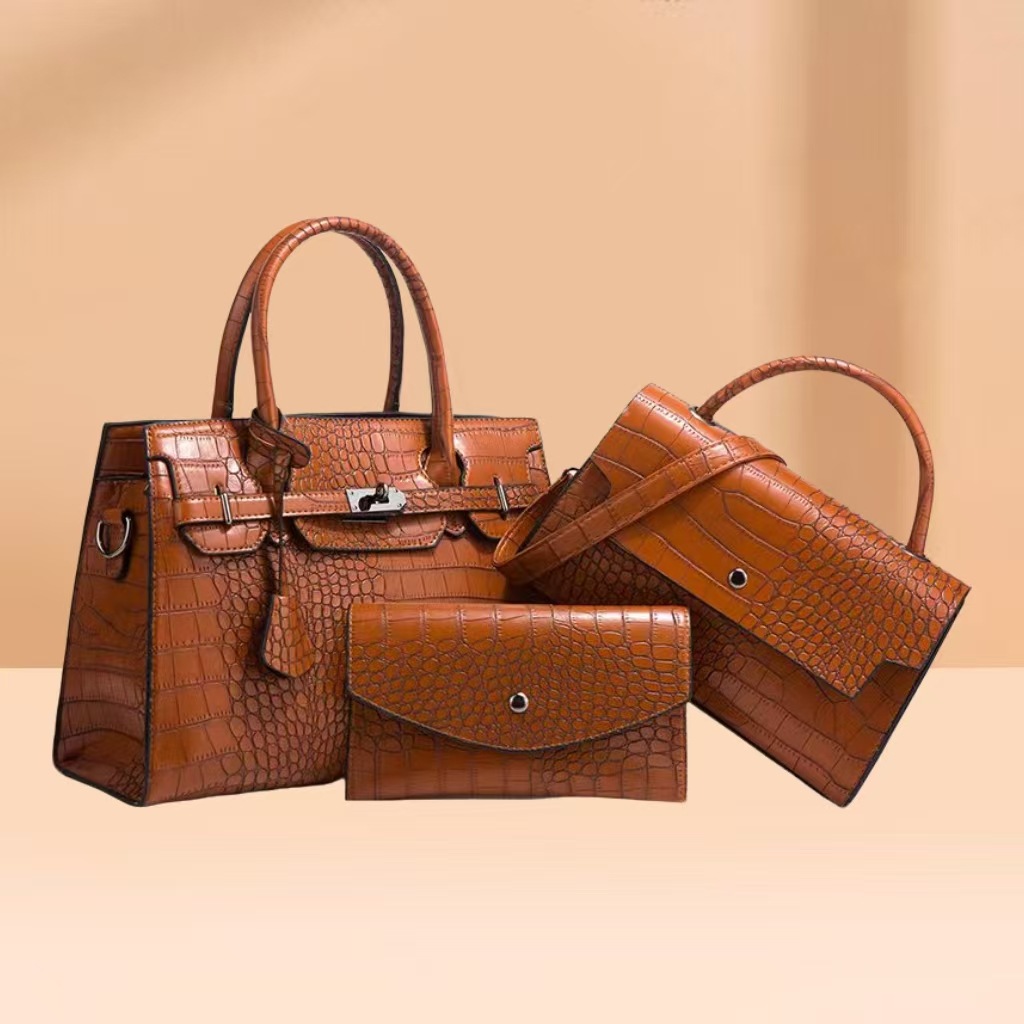 2026 new autumn winter crocodile pattern handbag crossbody bag large capacity three-piece set mother-child bag