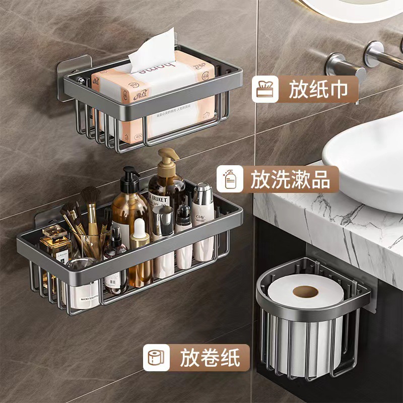 Bathroom Toilet Paper Holder Tissue Box No-drill Tissue Roll Paper Dispenser Washroom Wall-mounted Shelf