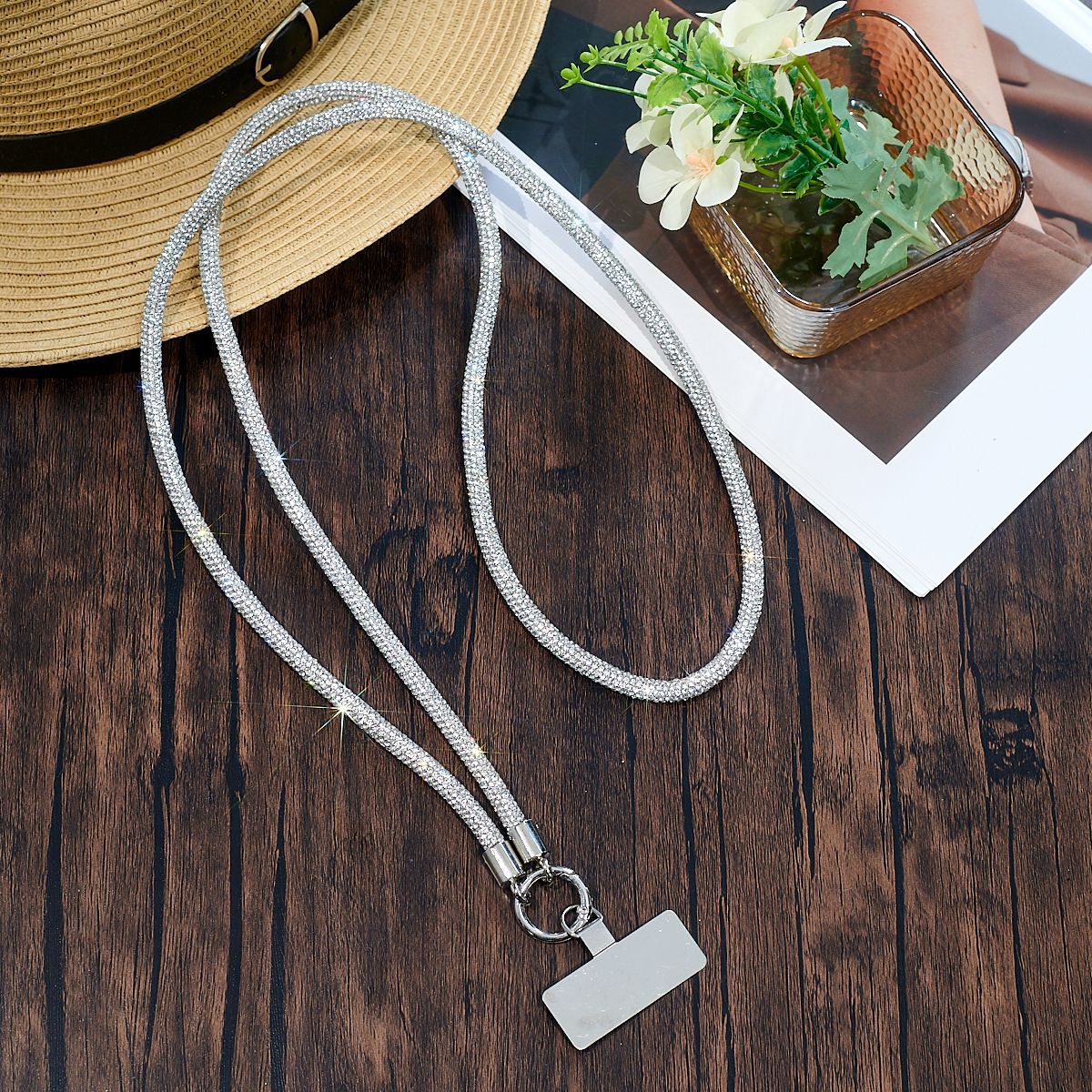 Full rhinestone phone lanyard women small fragrance style long cross shoulder back phone case universal phone chain rope