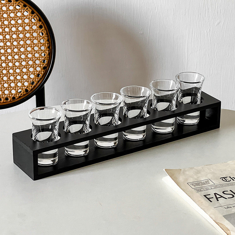 Bamboo liquor glass rack household spirits glass glass rack shot glass small wine glass combination rack barware set