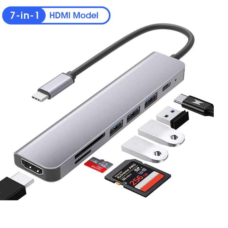 7-in-1 Docking Station Type-C Converter for Macbook Huawei Notebook Expansion