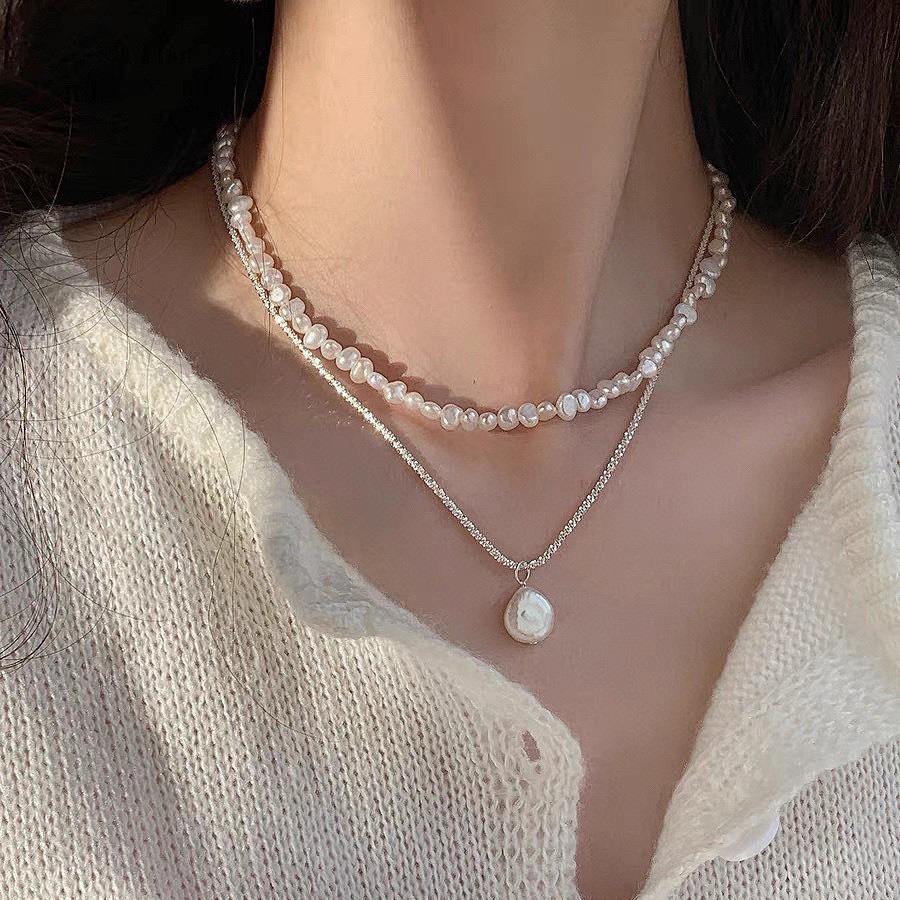 Double Layer Stackable Baroque Collarbone Chain Pendant Niche Zhuji Natural Freshwater Pearl Necklace for Women