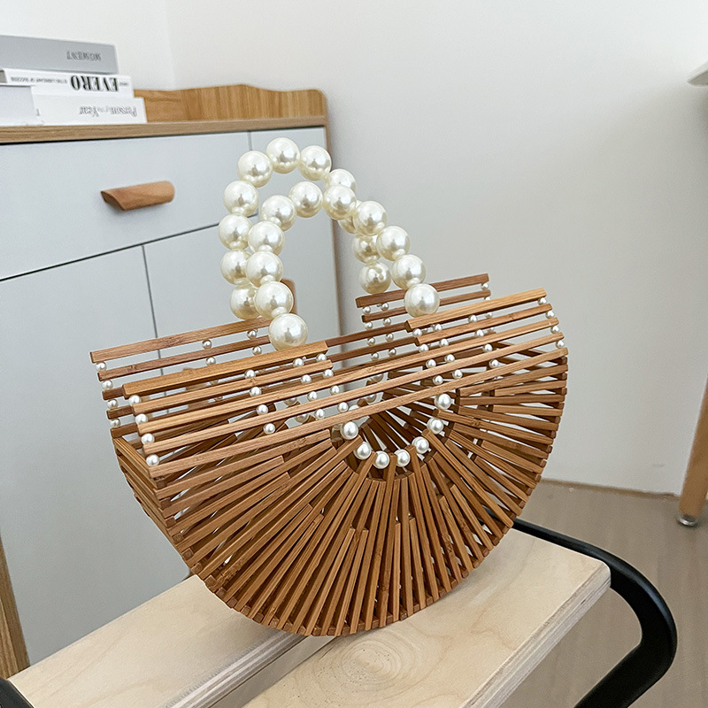 Woven Summer Bag 2022 Forest Girl Hollow Large Capacity Wood Bead Xiao Xiang Style Handbag