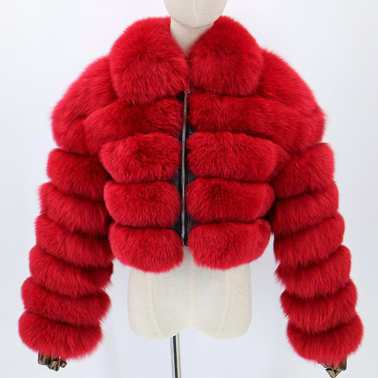 Faux fur jacket short lapel imitation fox fur long sleeve spliced women's