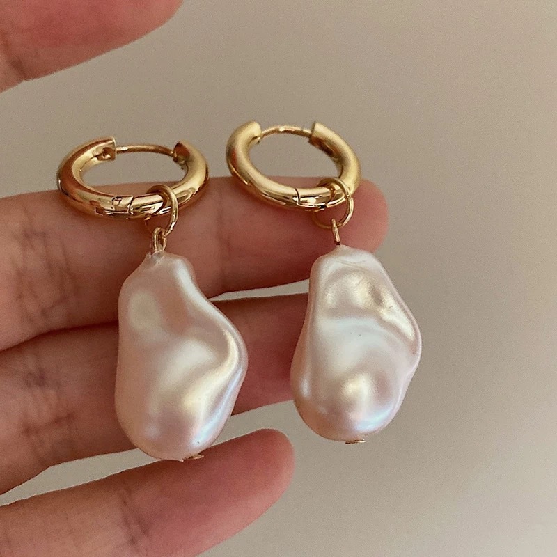 Baroque Pearl Drop Earrings for Women, Designer Small Ear Cuffs